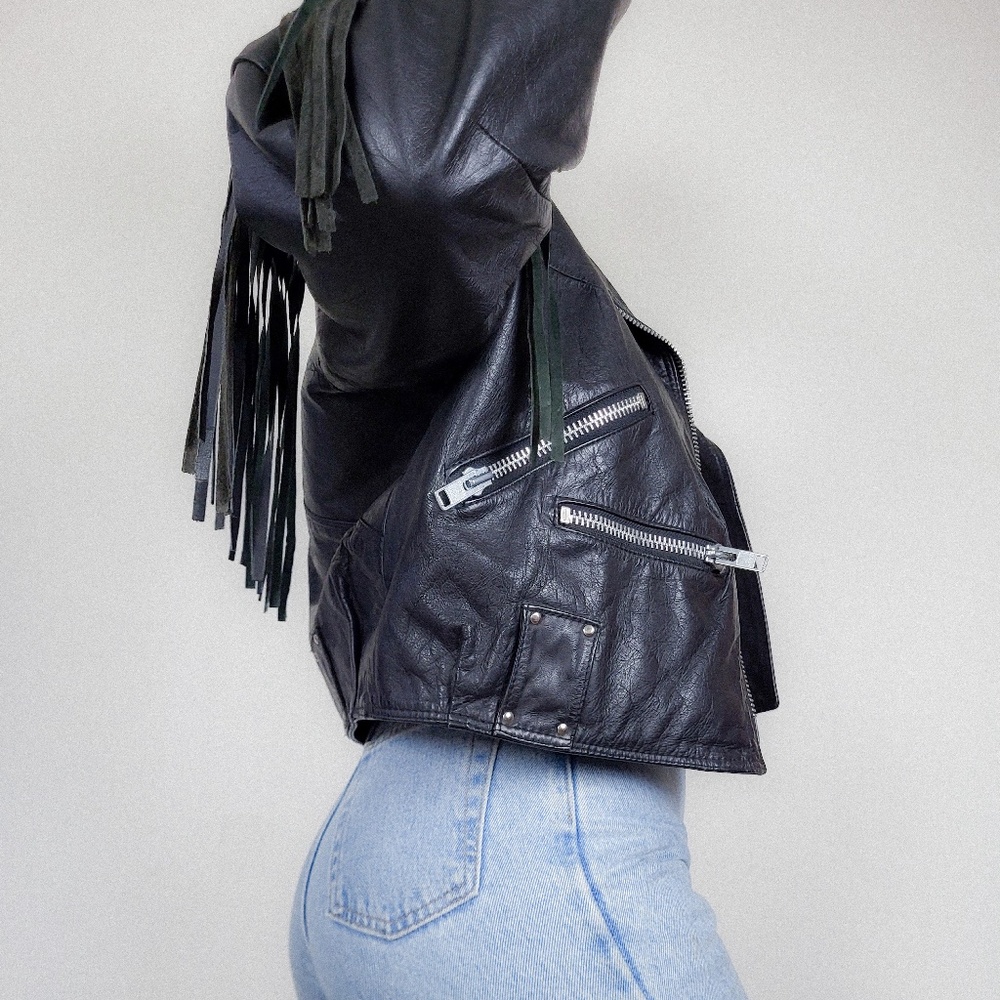 Vintage genuine leather motorcycle jacket iconic authentic 80s 90s fringe - Picture 15 of 16